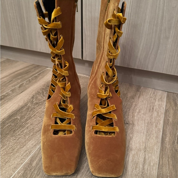 Zimmermann Shoes - ZIMMERMANN Velvet Lace-Up Ankle Boots